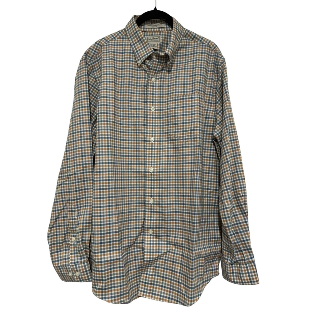 Men's LL Bean sz M plaid button‎ down shirt #1283